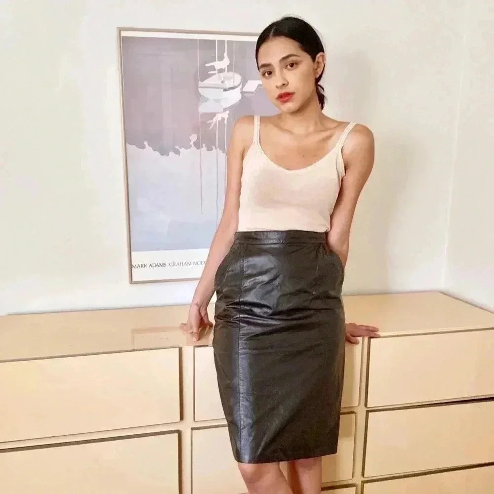 Vintage Brown leather pencil skirt size s